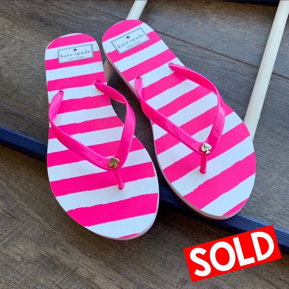 NWOT Kate Spade Bright Pink Striped Sandals - Picture 1 of 8